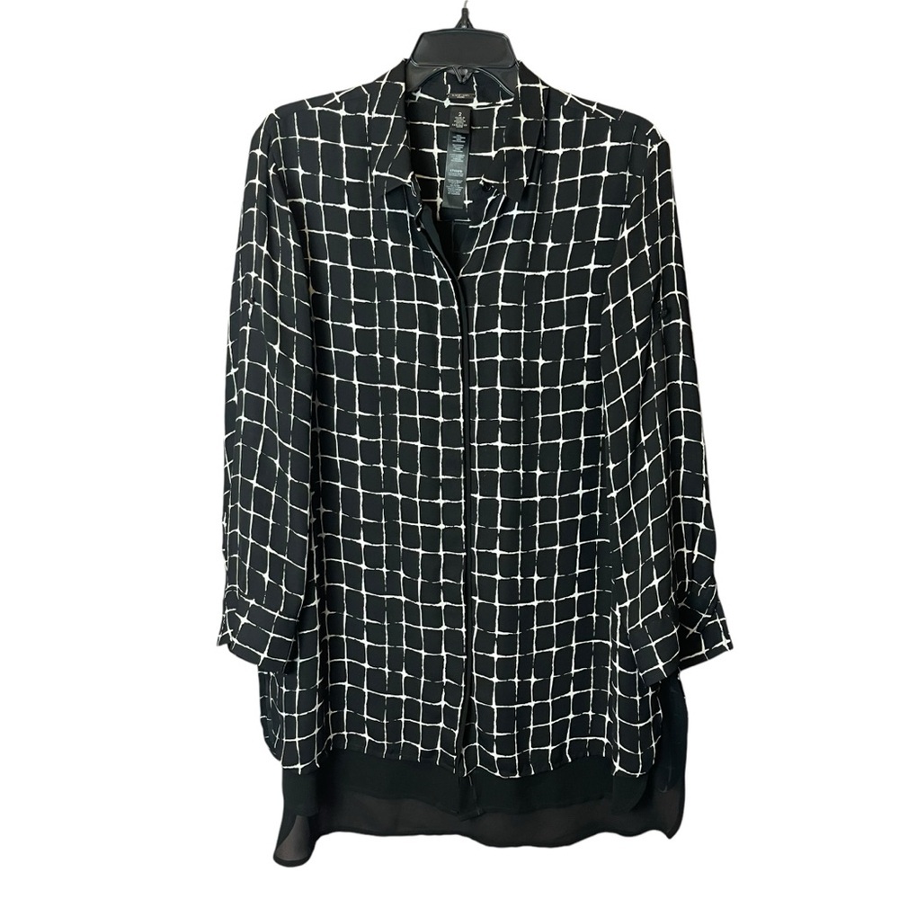 Chicos Black Label Grid-Pattern Shirt - 2 / Large